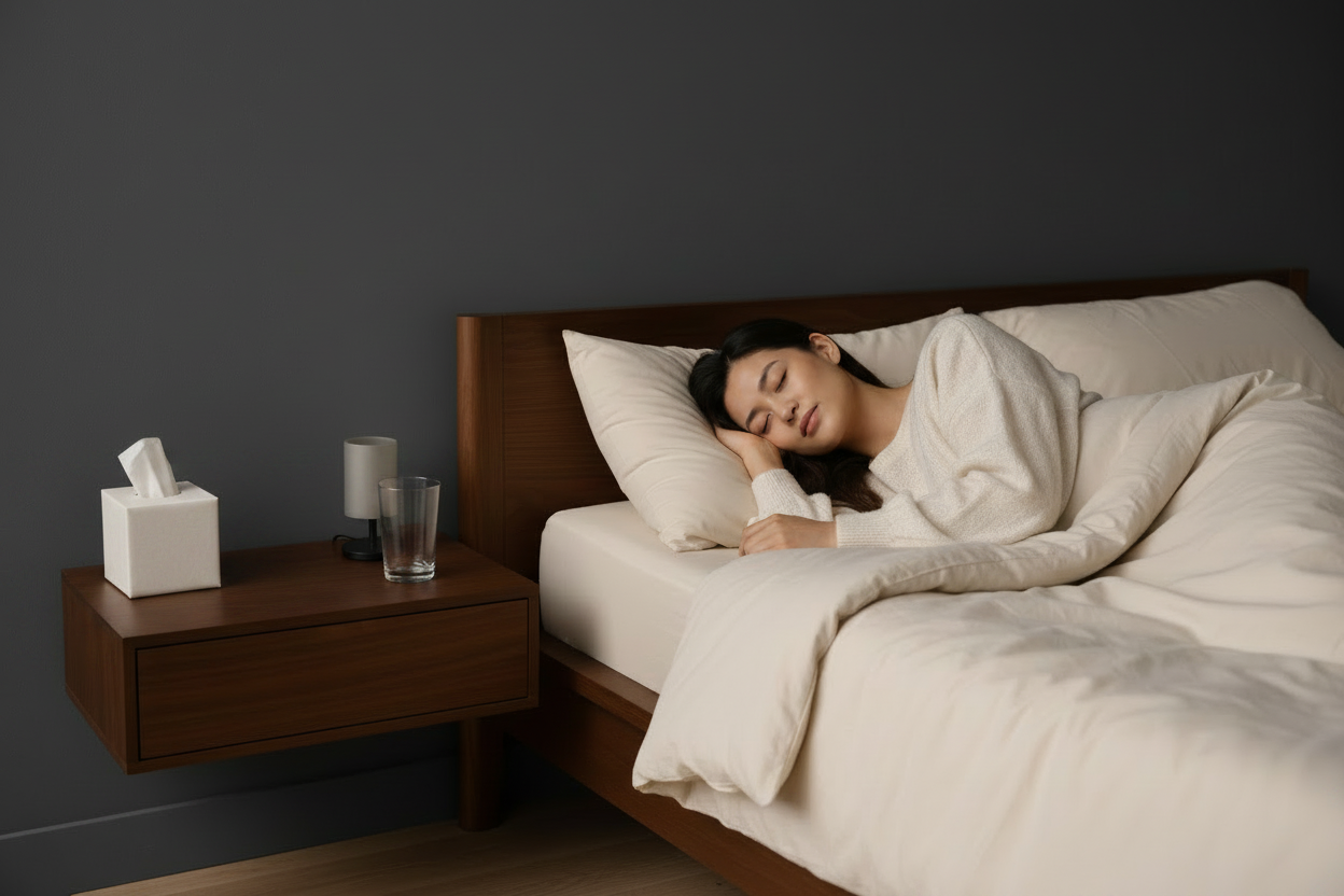 woman sleeping in darker room